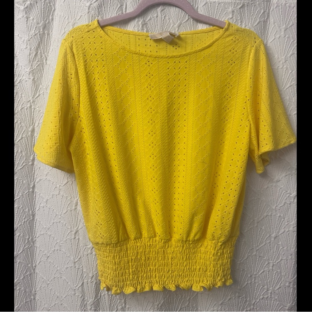 Michael Kors Yellow Eyelet Short Sleeve Top NWT